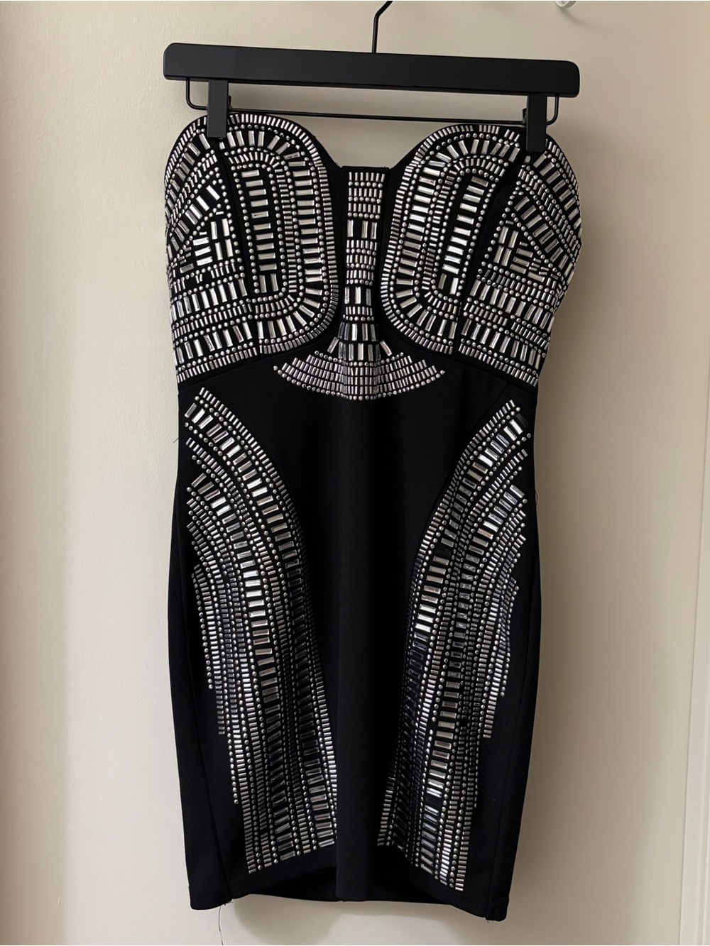 Strapless Black Dress with Silver Geometric Embellishment